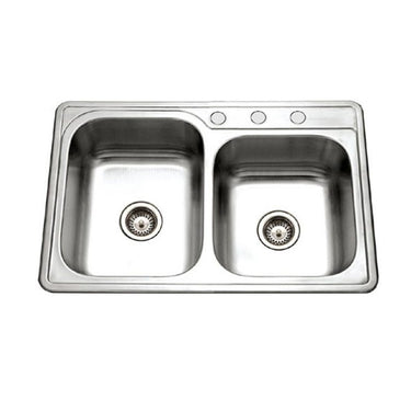 Houzer Glowtone 33 inch Stainless Steel Drop-in Topmount 60/40 Double Bowl Kitchen Sink, Nested 20-Pack